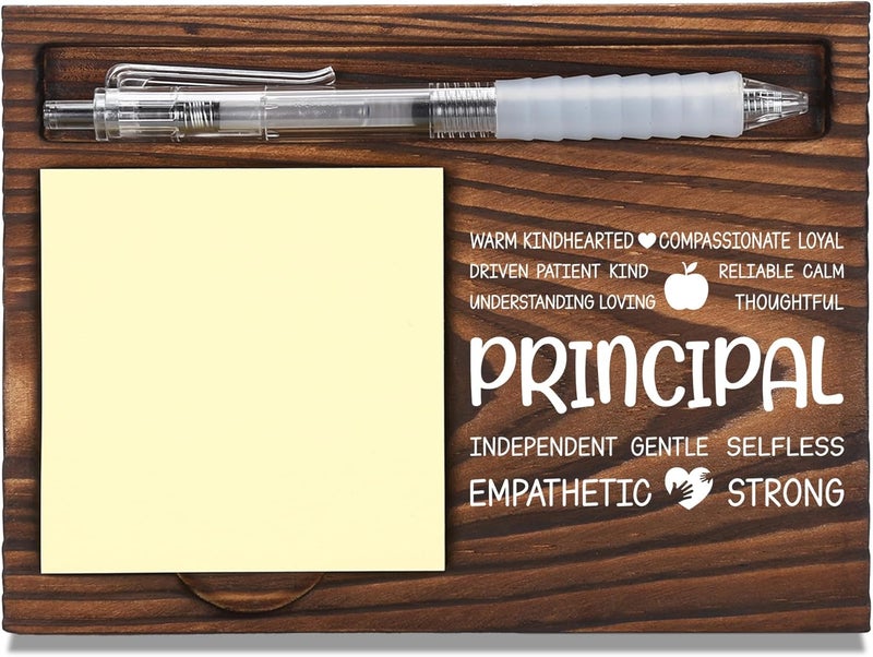 FTONENI Principal Appreciation Gifts, Thank You Gift for Principal, Gifts for Office Coworkers, Sticky Note Holder Wooden Notepad & Pen Holder 6.5" x 4.7" - FTA246 - Image 1